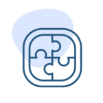 Icon of a square composed of interlocking puzzle pieces, symbolizing collaboration, integration, or cohesive solutions.
