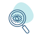 Magnifying glass over eye icon, representing visibility and analysis.