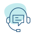 Customer support headset with chat bubble symbolizing service desk, communication, or technical assistance.