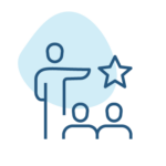 Team leader pointing forward with a star icon representing leadership, recognition, and team guidance.