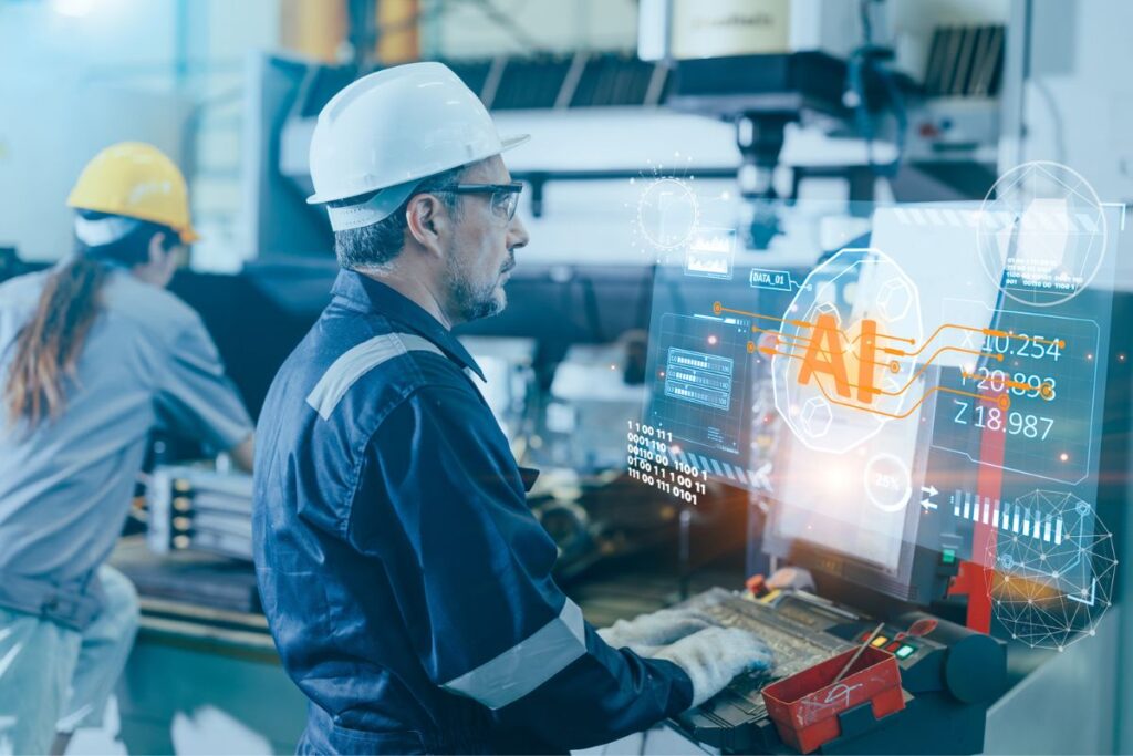 Field technician using AI technology in a manufacturing facility
